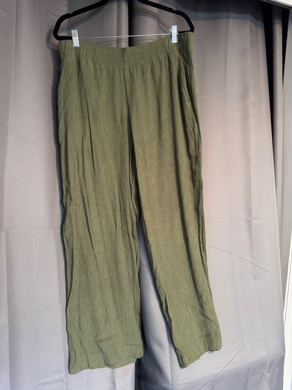 Women's Olive Green Casual Linen-Blend Pants